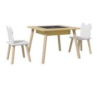 Ensemble table chaises enfant design ourson scandinave - rangement table inclus - aspect bois blanc Blanc G