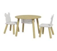 Ensemble table chaises enfant design ourson scandinave - rangement table intégré - aspect bois blanc Blanc G
