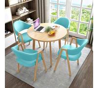 Ensemble Table ConféRence Ronde Ensemble Table Et Chaises Bureau pour 4 Personnes Imitation Bois Massif Avec Quatre Chaises Peu Encombrant Adapté aux Restaurants/HôTels/Balcons Sky Blue + Wood
