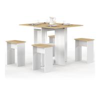 IDMARKET Ensemble table console pliable EDI 2-4 personnes bois blanc et plateau façon hêtre avec 4 tabourets