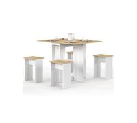 IDMARKET Ensemble table console pliable EDI 2-4 personnes bois blanc et plateau façon hêtre avec 4 tabourets
