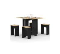 IDMarket - Ensemble Table Console Pliable EDI 2-4 Personnes Bois Noir et Plateau façon hêtre avec 4 tabourets