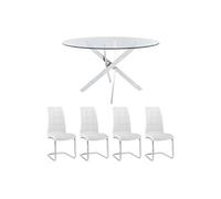 Ensemble table COSIMA + 4 chaises NADYA - Transparent et blanc