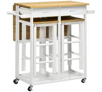 Ensemble Table De Bar 2 Tabourets 2 Tiroirs Bois Bambou Verni Blanc Blanc