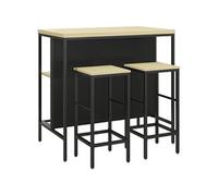 HomCom – Ensemble table de bar et 2 tabourets, style industriel, étagère, repose-pieds, métal noir