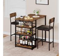 Ensemble table de bar 3 pièces pour 2 personnes, 2 chaises rembourrées, dossier, table de cuisine avec 3 étagères, comptoir de bar pour salle à manger, cuisine, style moderne, marron vintage