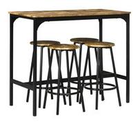 Ensemble table de bar 4 tabourets style industriel métal noir aspect bois vieilli Marron G