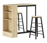 HomCom – Ensemble table de bar avec 2 tabourets, 3 étagères, étagère réglable – chêne/noir