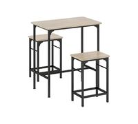Ensemble table de bar avec 2 tabourets acier noir effet bois de chêne clair