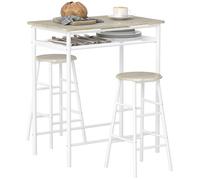 Ensemble table de bar avec 2 tabourets - HOMCOM - étagère - style industriel - MDF et pieds en métal - 80x50x90cm - blanc