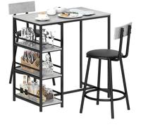 Ensemble table de bar avec 2 tabourets - HOMCOM - étagères de rangement - pour salle à manger, cuisine - gris et noir