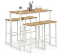 Ensemble Table de Bar avec 4 Tabourets,Table Haute de Cuisine et 4 Chaises de Bar,Mange Debout avec Tabouret,pour Petit Appartement,Cuisine,Salle à Manger,Salon,Balcon,Bar,Bois Rustique et Blanc