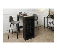 KANPE - Ensemble Table de Bar avec Etagères + 2 Tabourets Velours Côtelé Gris Konae -