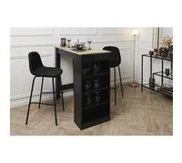KANPE - Ensemble Table de Bar avec Etagères + 2 Tabourets Velours Côtelé Noir Konae -