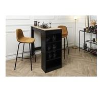 KANPE - Ensemble Table de Bar avec Etagères + 2 Tabourets Velours Côtelé Ocre Konae - Altobuy Marron