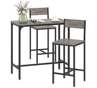 Ensemble table de bar avec tabourets - HOMCOM - 3 pièces - repose-pieds et dossiers - cadre en métal - gris