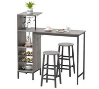 Ensemble table de bar avec tabourets - HOMCOM - avec étagères de rangement, casiers à vin, porte-verres - effet bois naturel