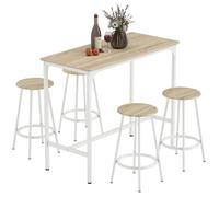 HOMCOM Ensemble Table de Bar bistrot avec 4 tabourets de Bar, Ensemble Table Haute Cuisine et tabourets, avec Repose-Pieds, Style Moderne, structutre en métal, pour Cuisine, Salle à Manger, Naturel
