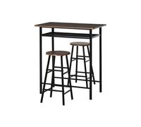 Ensemble table bar style industriel 2 tabourets aspect bois métal noir