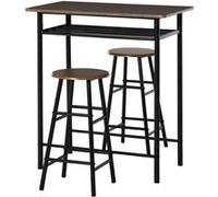 Ensemble table bar style industriel 2 tabourets aspect bois métal noir
