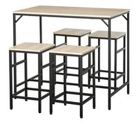 Ensemble Table De Bar Design Industriel + 4 Tabourets Repose-Pieds Panneaux Particules Imitation Chêne Cl Beige
