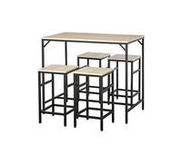 HomCom Table de bar industrielle +4 tabourets, repose-pieds bois chêne clair, cadre métal noir
