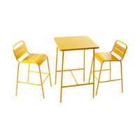 Bergame ensemble table de bar et 2 chaises hautes d'extérieur jaune
