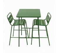 Concept Usine – Ensemble table de bar et 2 chaises hautes d'extérieur Bergame Acier Vert