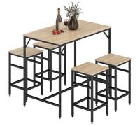 Ensemble table de bar - HOMCOM - industriel + 4 tabourets repose-pieds chêne clair - métal bois - noir