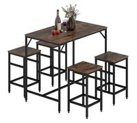 Ensemble table de bar - HOMCOM - industriel + 4 tabourets repose-pieds mobilier cuisine - métal bois - chêne noir