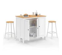 IDMarket Ensemble Table de bar Achille îlot avec 2 tabourets bois blanc plateau façon hêtre