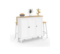 Ensemble table de bar îlot Achille et 2 tabourets bois blanc plateau façon hêtre