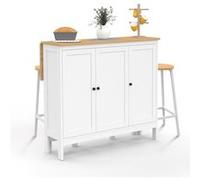 IDMarket - Ensemble Table de Bar ilot Achille et 2 tabourets Bois Blanc Plateau façon hêtre