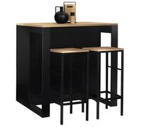 IDMarket – Ensemble table de bar Juno îlot noir, plateau façon hêtre, 2 tabourets Detroit