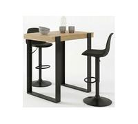 IDMarket – Ensemble table de bar Phoenix et 2 tabourets Karl – Bois et pieds noirs