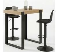 IDMarket – Ensemble table de bar Phoenix et 2 tabourets Karl – Bois et pieds noirs