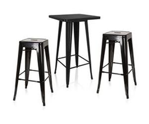 Ensemble table de bar / table haute avec 2 tabourets de bar Vantaggio Set noir métallisé hjh OFFICE Noir