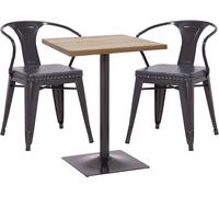 Ensemble Table De Bistrot 2x Chaises En Synthétique Gris Acier Noir Et Table En Bois Marron Clair Design Industriel Mdj04189