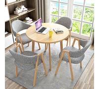 Ensemble table de conférence avec 1 table ronde et 4 chaises de bureau en fourrure idéale pour le salon, la cuisine, la salle à manger, design élégant et fonctionnel.