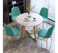 Ensemble table de conférence avec 4 chaises en cuir synthétique bleu - Idéal pour bureau, salle de réception, club et bar - Table ronde de 80 cm pour petits espaces