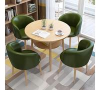 Ensemble table de conférence ronde avec 4 chaises en cuir synthétique - Meuble de bureau élégant pour petites réunions - Ensemble de couleurs vert foncé et marron
