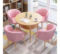 Ensemble table de conférence ronde avec 4 chaises - Meuble de bureau en cuir synthétique pour petites réunions - Design élégant de couleur marron et rose