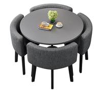 Ensemble table de conférence ronde avec 4 chaises - Salle à manger, bar et bureau de réunion Gris 90 cm - Idéal pour la maison, le jardin, le restaurant et les réunions