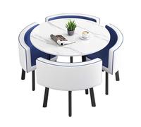 Ensemble table de conférence ronde avec chaises, table de négociation de réception, table de bar blanc et bleu pour cuisine, petit déjeuner, table de bar pour salle à manger familiale et appartement