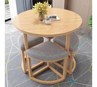 Ensemble Table de conférence Ronde Grise avec 4 tabourets antidérapants, Design Compact, capacité de Charge de 100 kg, idéal pour Les Bureaux, Les Restaurants et Les Petits espaces.