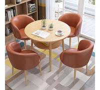 Ensemble table de conférence ronde marron avec 4 chaises en cuir synthétique - Meuble de réception de bureau pour petites réunions - Assise élégante et confortable pour les espaces professionnels