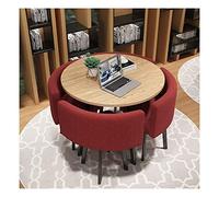 Ensemble table de conférence ronde moderne - Table basse d'affaires élégante avec chaises pour réunions de bureau, café, balcon et salon - Finition lin en coton rouge