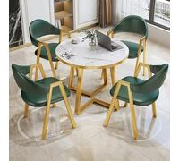 Ensemble table de conférence vert foncé avec 4 chaises - Cadre en métal plaqué marbre - Confortable - En cuir synthétique - Design moderne - Taille unique