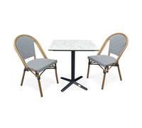 Ensemble repas de jardin 2 places en acier et plateau en hpl - bleu marine