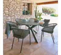 Ensemble table de jardin + 6 fauteuils ORYON Laurier places - Aluminium traité époxy, Verre Hespéride